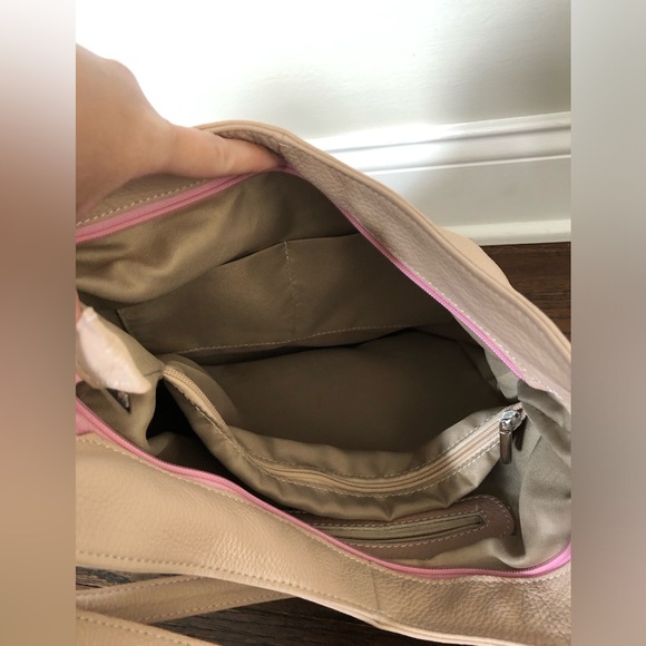 Vera Pelle Luisa Peachy Pink Genuine Italian Soft Leather Large Shoulder Bag - Picture 13 of 16
